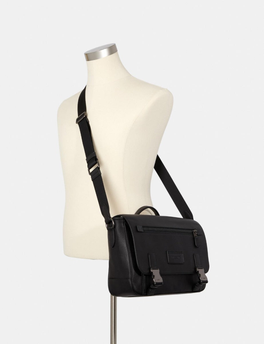 Coach C2713 Smooth Leather Track Messenger Bag In Black Coach C2713 Smooth Leather Track Messenger Bag In Black